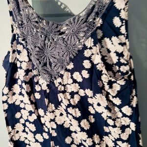 Mine Too 2XL Navy, Navy Tank Top With White Flowers